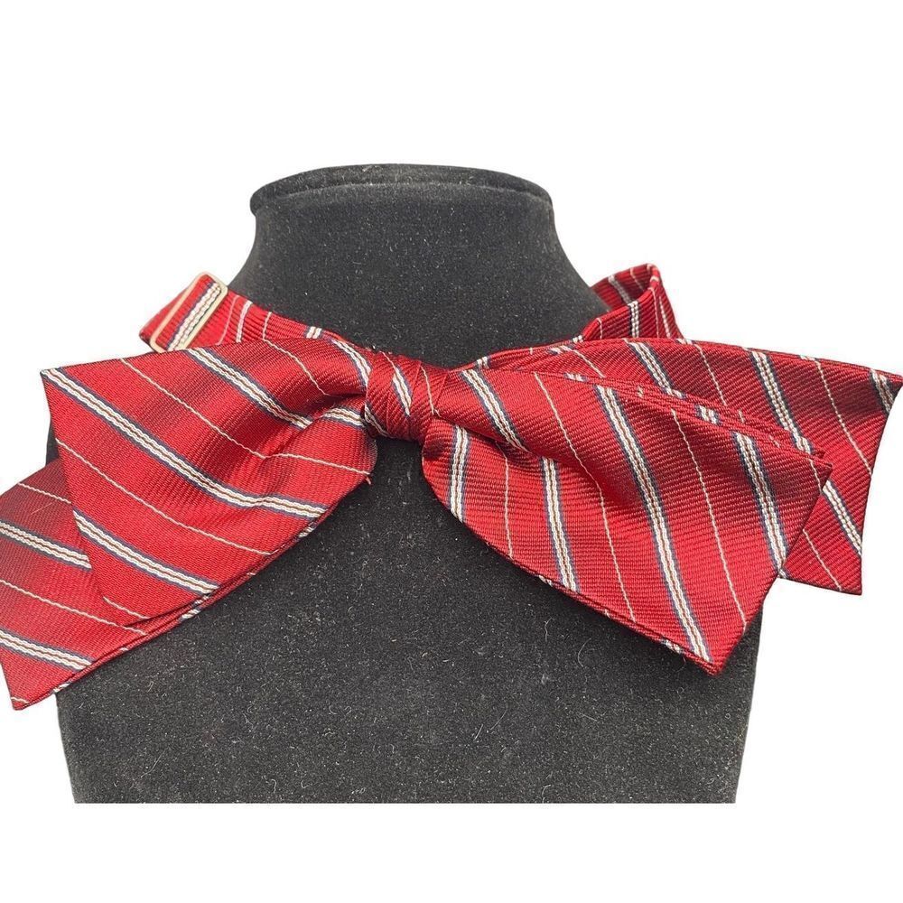 Red bow tie with white black stripes adjustable